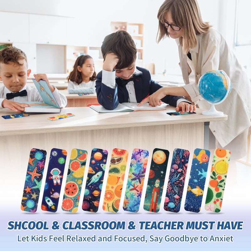 TOEMUR 48 Pieces Anxiety Sensory Stickers with Storage Box - Calming Stickers with 2 Textured Stickers for Adults & Teens Desk Fidget - Sensory Strips - Teacher Must Haves (Cartoon) - Image 5